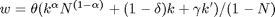 $w =  \theta (k^\alpha N^{(1-\alpha)} +(1-\delta) k + \gamma k') / (1-N)$
