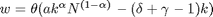 $w =  \theta (a k^\alpha N^{(1-\alpha)} -(\delta+\gamma-1) k)$
