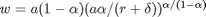 $w = a (1-\alpha) (a \alpha / (r + \delta))^{\alpha/(1- \alpha)}$